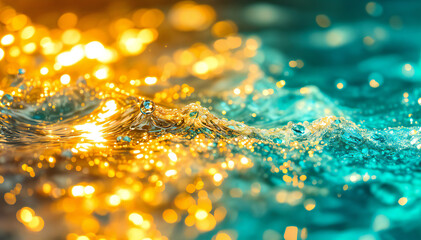 Wall Mural - Golden Sparkling Liquid with Floating Particles
