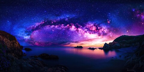 beautiful night sky with a purple and blue milky way