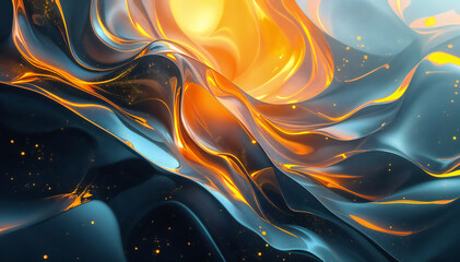 Wall Mural - Fiery Abstract Waves with Golden Light