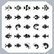 © IFTIAR - Seamless Fish Silhouette Logotype Icons Collection for Marine, Seafood, and Fishing Businesses in white background