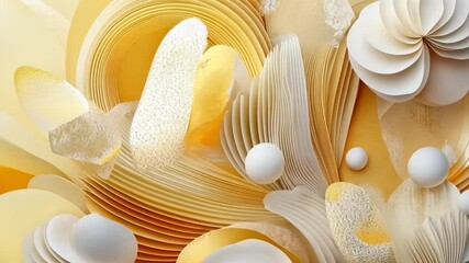 Wall Mural - abstract yellow and white paper art composition showcasing intricate shapes and textures in a harmon