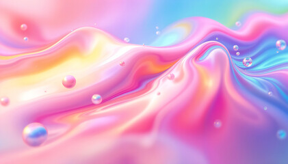 Wall Mural - Colorful, reflective surface with swirling patterns in shades of pink, creating a vibrant and fluid appearance. The background features a bokeh effect with soft, glowing lights .