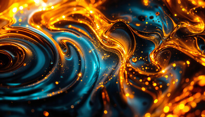 Wall Mural - Swirling patterns of blue and gold with shimmering particles, create a fluid and dynamic appearance. The colors blend seamlessly, highlighting the contrast between the deep blue and vibrant gold.