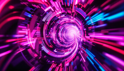 Wall Mural - A psychedelic spiral tunnel with vibrant pink, blue, and purple colors, creates a sense of movement and depth.