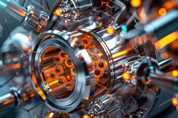 Poster - Colorful glass bulb within an intricate network of scientific equipment glowing with vibrant lights in a laboratory setting
