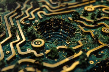 Aufkleber - Exploring the intricate patterns and components of a green circuit board filled with electronic parts and connections