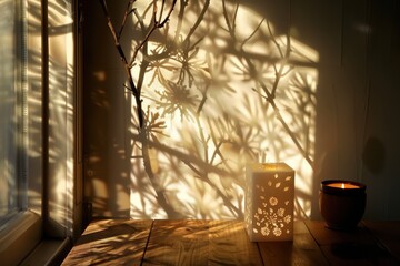 Fototapete - Unique lighting patterns create captivating designs on the floor of an empty hallway during afternoon sunlight