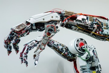 Leinwandbilder - Detailed robotic arms showcasing intricate engineering and design in an exhibition on advanced technology in robotics