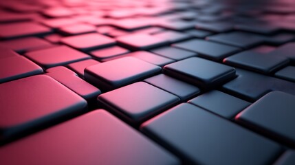 Abstract dark grey cubes illuminated with red and blue light