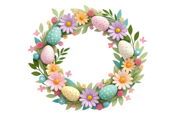 Wall Mural - spring wreath with colorful eggs and flowers, cut out - stock png.