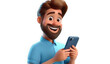 © BOTAHRY DEX - Cartoon happy smiling man holding smartphone in hands, with joyful and charming smile 3d rendering