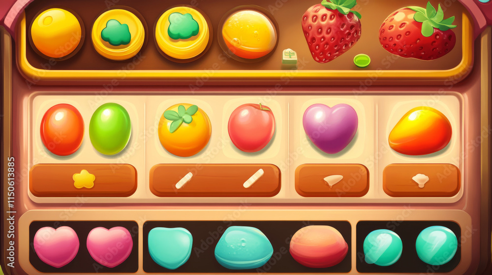Match Game Graphics Match 3 candy game ui interface background. Vector jelly puzzle mobile ...