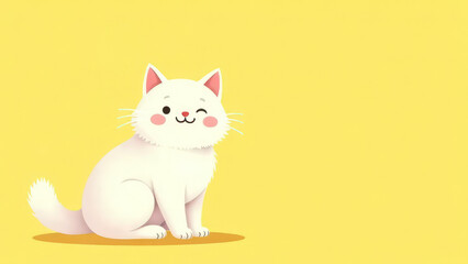 Wall Mural - fluffy white cat , sitting and smiling cat looking at camera