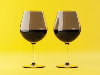 Wall Mural - Two glasses of red wine on a yellow background