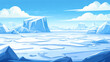 © Sahraya - Arctic frozen sea landscape with flat ice surface. Background of winter ocean with glacier. Vector cartoon illustration of antarctic ocean or winter lake with blue ice
