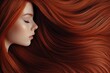 © Poter - Long flowing red hair showcases natural beauty and elegance in a serene profile portrait of a young woman. Generative AI