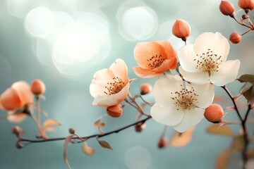 Canvas Print - Beautiful blossoms in soft pastel colors with delicate petals and subtle background hues during spring season