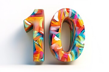 Colorful number 10 showcases vibrant swirls, symbolizing celebra