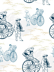 Wall Mural - Rickshaw abstract japanese chinese vector design seamless pattern