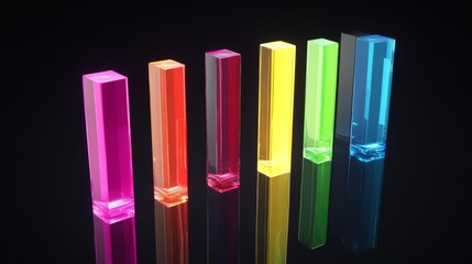 Poster - Colorful Acrylic Blocks Reflection on Dark Background with Light
