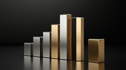 Poster - Metallic Bar Graph on Black Background Showing Data Trend Analysis