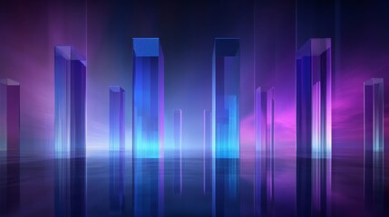 Poster - Vibrant Abstract Cityscape with Glossy Structures and Reflection
