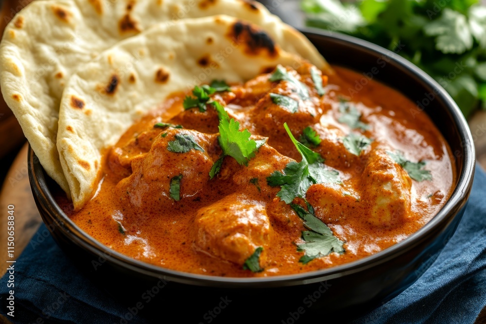 Chicken Tikka Masala With Naan Bread Authentic Indian Dish Stock 