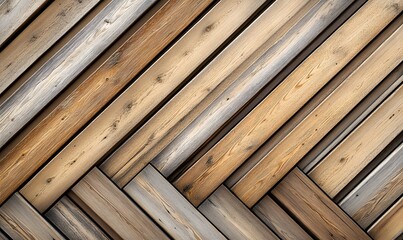 Wall Mural - Wooden battens arranged in a diagonal pattern