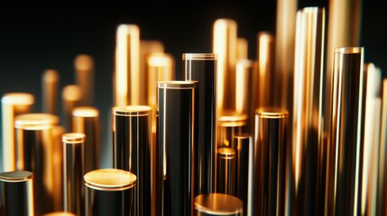 Aufkleber - Glimmering Cylinders in Varying Heights with Rich Golden Lighting