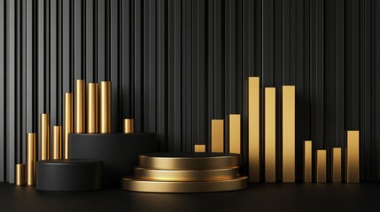 Poster - Abstract backdrop of gold and black geometric shapes for design
