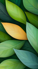 Wall Mural - a vibrant collection of green leaves with one striking yellow leaf, creating a visually appealing bo
