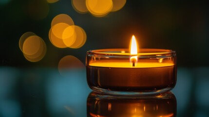 Aufkleber - Serene Candle Flame Illuminating Dark Space with Warm Bokeh Lights