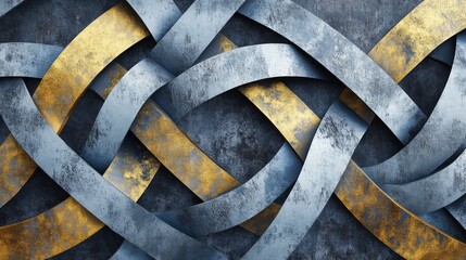 Leinwandbilder - Abstract Pattern of Curved Strips in Blue, Gray, and Gold Tones