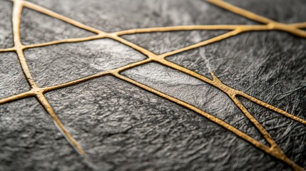Poster - Elegant Black Surface with Golden Geometric Lines and Textures