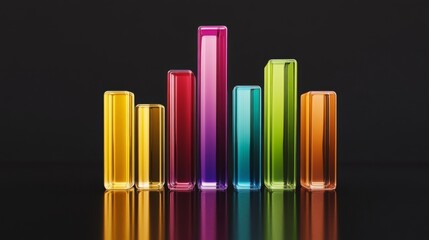 Poster - Colorful Transparent Glass Bars on Black Surface with Reflection