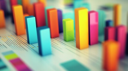 Aufkleber - Colorful 3D Bar Graph on Blurred Background for Data Analysis
