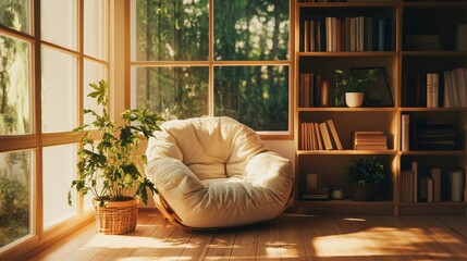 Poster - Cozy Reading Nook with Natural Light and Bookshelf in Room