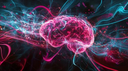 Aufkleber - Abstract Brain Illustration with Vibrant Colors and Light Effects