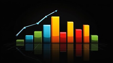 Poster - Colorful Bar Graph with Ascending Trend Line on Black Background
