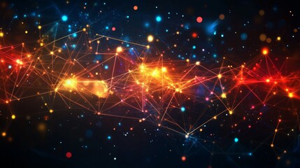 Poster - Abstract Colorful Background with Glowing Lights and Network Lines