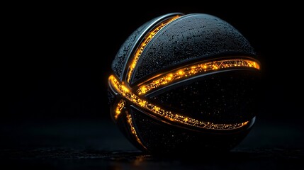 Wall Mural - Futuristic metallic sphere with glowing lines.