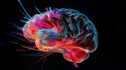 Poster - Colorful Abstract Representation of Human Brain with Vibrant Lines