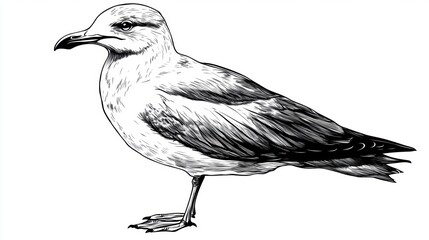 Wall Mural - a black and white drawing of a seagull