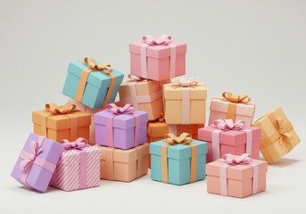 Wall Mural - A 3D rendering of a gift box with a ribbon and bow on a clean background

