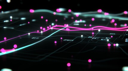 Poster - Abstract Data Visualization with Neon Lines and Colorful Dots