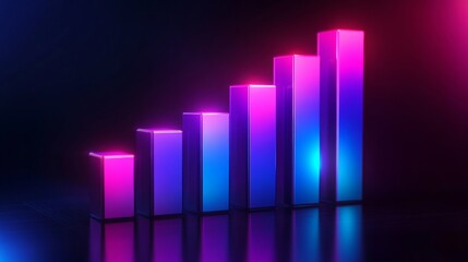 Fototapete - Colorful Neon Bar Graph Illustration for Business Success Visualization