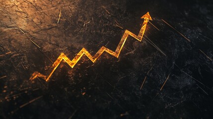 Fototapete - Golden Arrow Trendline on Dark Metallic Surface Background