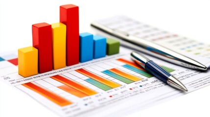 Aufkleber - Colorful Bar Graphs and Charts with Pen on Financial Documents