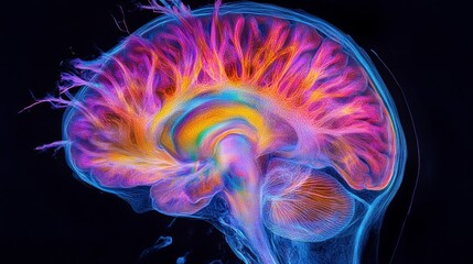 Aufkleber - Vibrant Abstract Illustration of Human Brain with Colorful Patterns