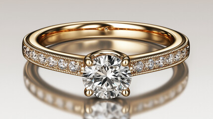 Wall Mural - Elegant gold engagement ring with a diamond